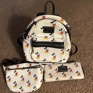 3 piece Mickey Mouse Mini Backpack Wallet and Knapsack Loungefly